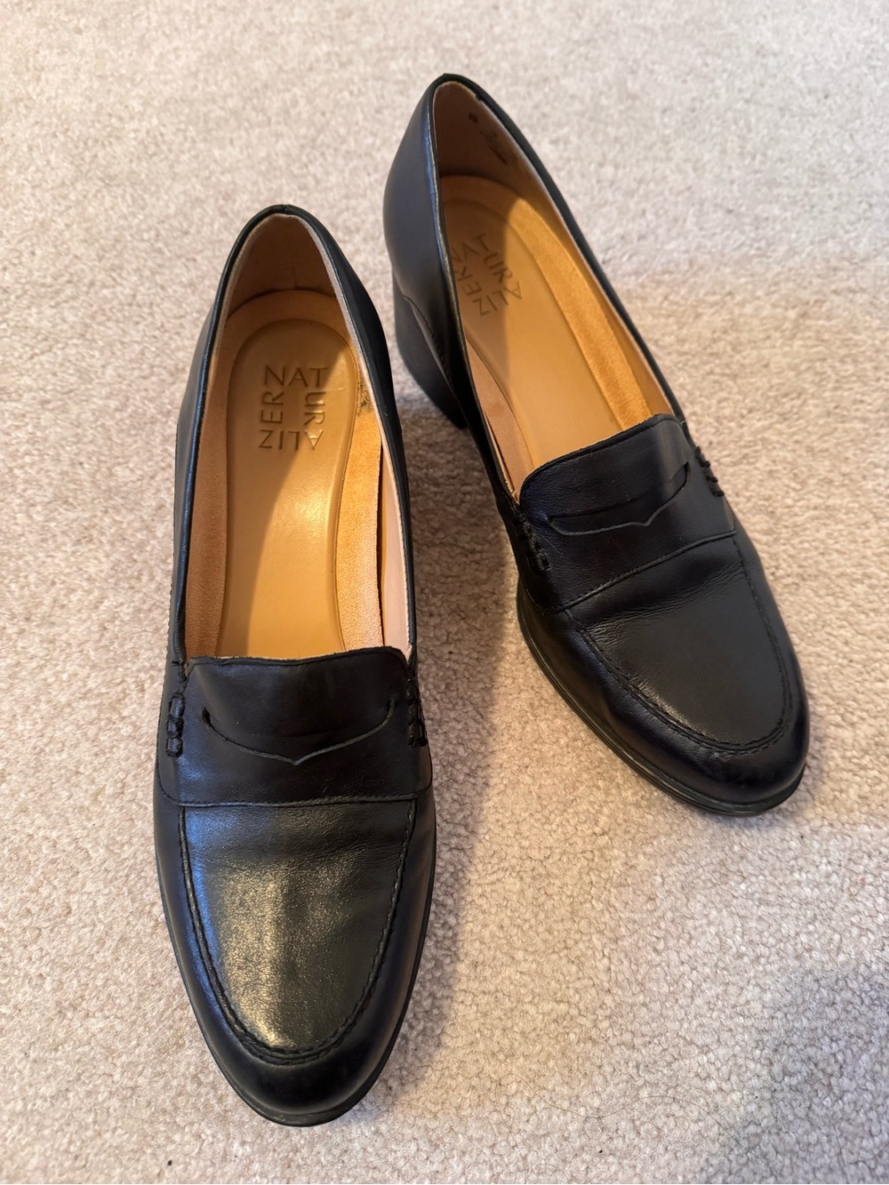 Naturalizer Black Leather Classic Slip-On Loafers